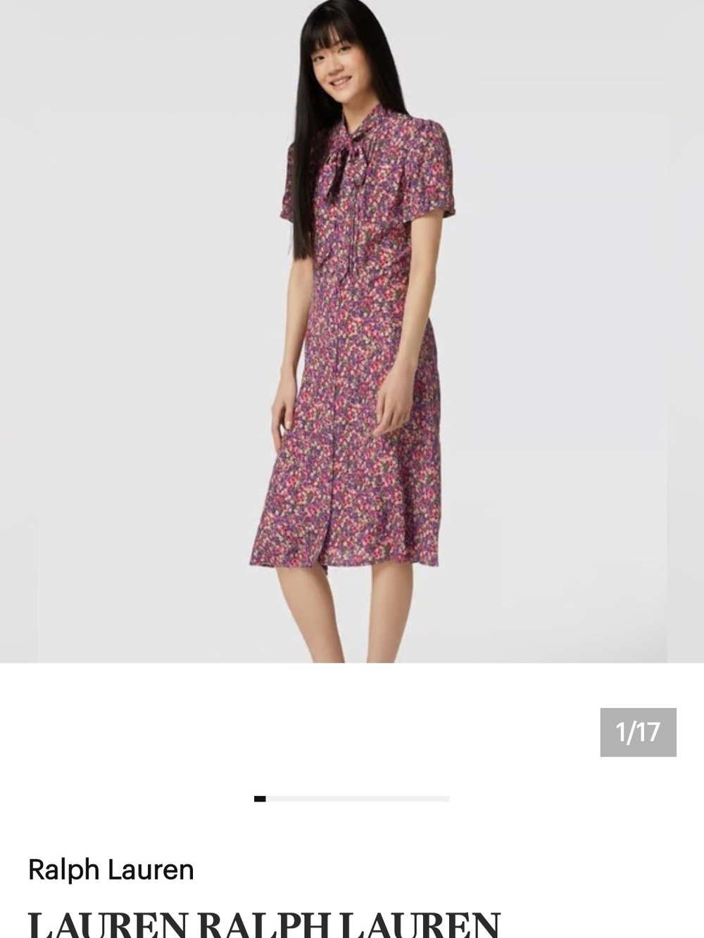Lauren Ralph Lauren Purple Floral Tie-Neck Midi Dress